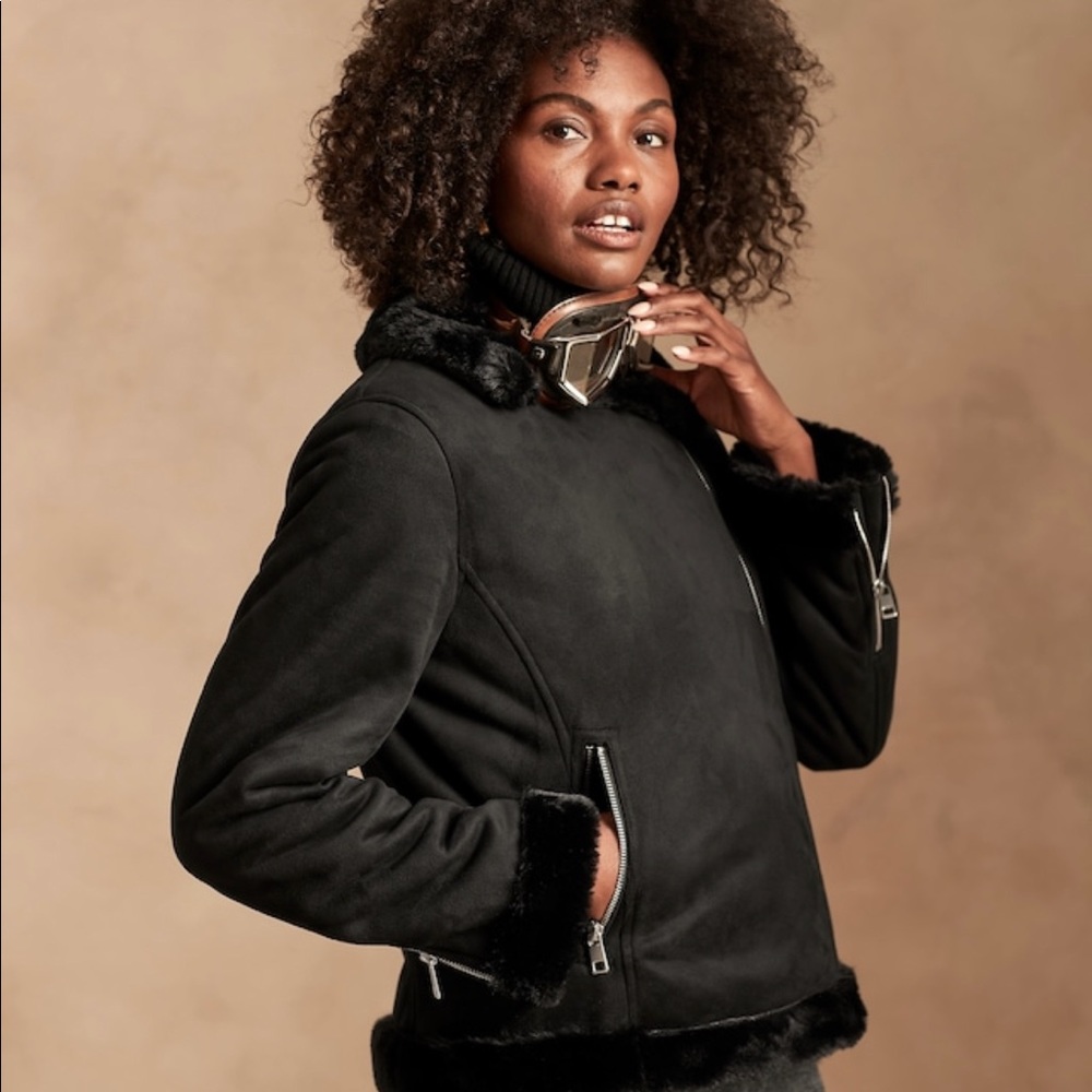 Banana Republic Black Sherpa Moro Jacket size S- NEW